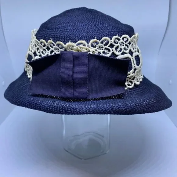 Vintage Union Made Blue & White Floral Lace Hat - Picture 5 of 9